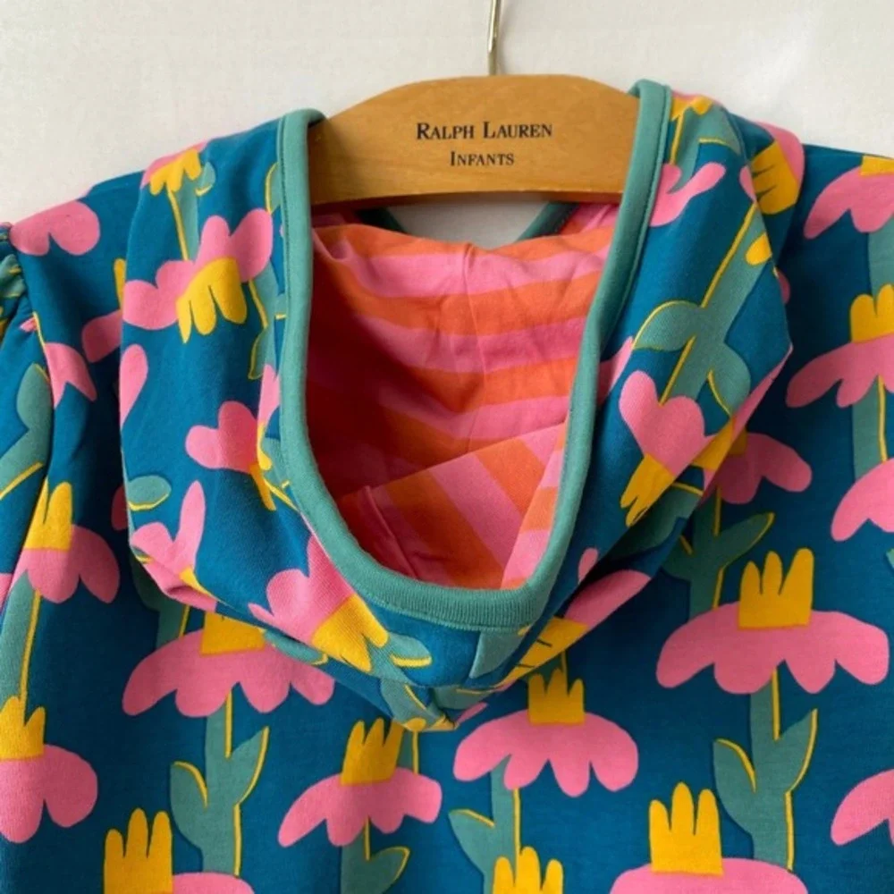 Finding Foxtale Whimsical Daisy Floral Hoodie Tunic Top Girls 10 Blue Pink Beach